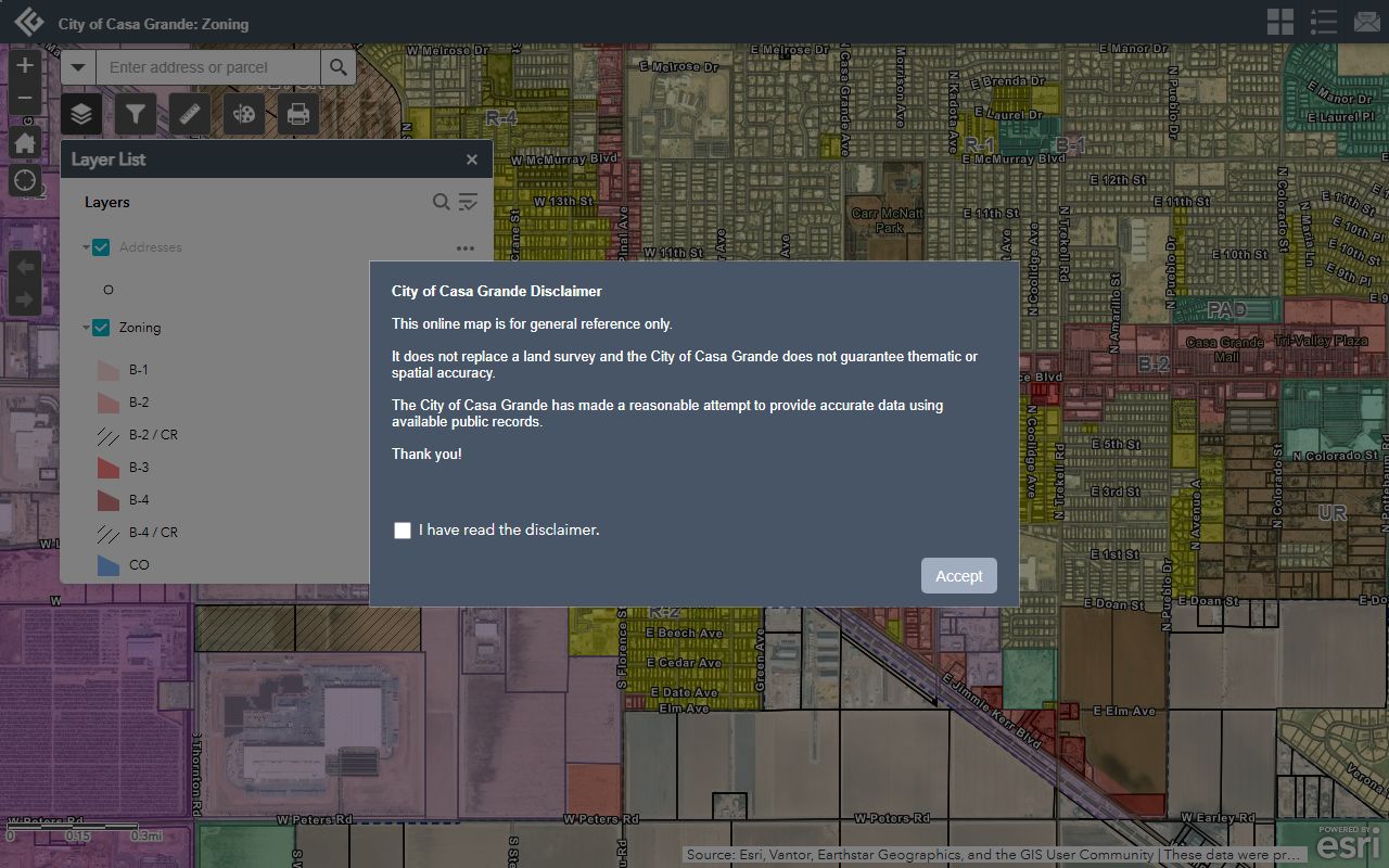 Casa Grande zoning map showing property designations for records research