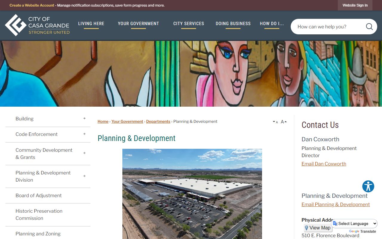 Casa Grande Planning and Development Department main page for property records