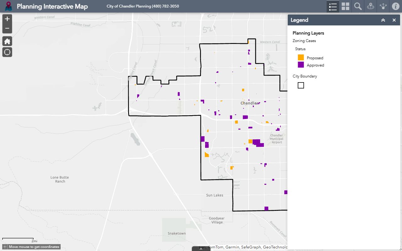 Chandler planning map GIS database for property records