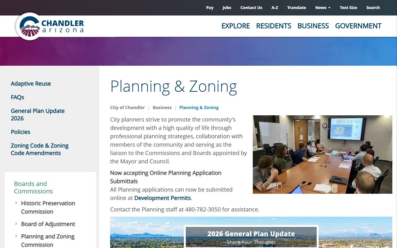 Chandler Planning and Zoning main page for property information