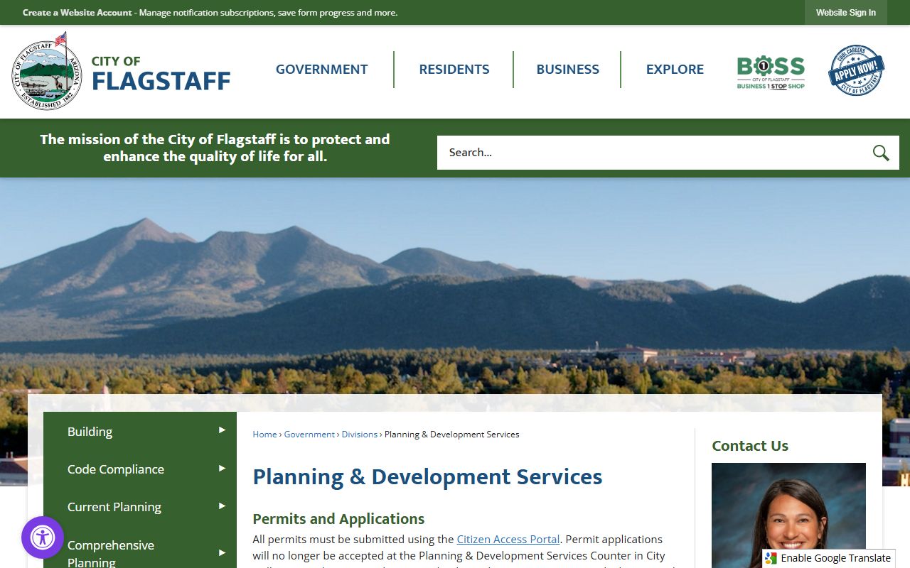Flagstaff Planning and Development Services main page for property records