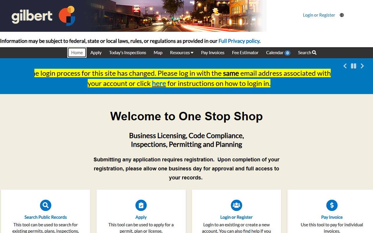 Gilbert One Stop Shop permit portal for property records