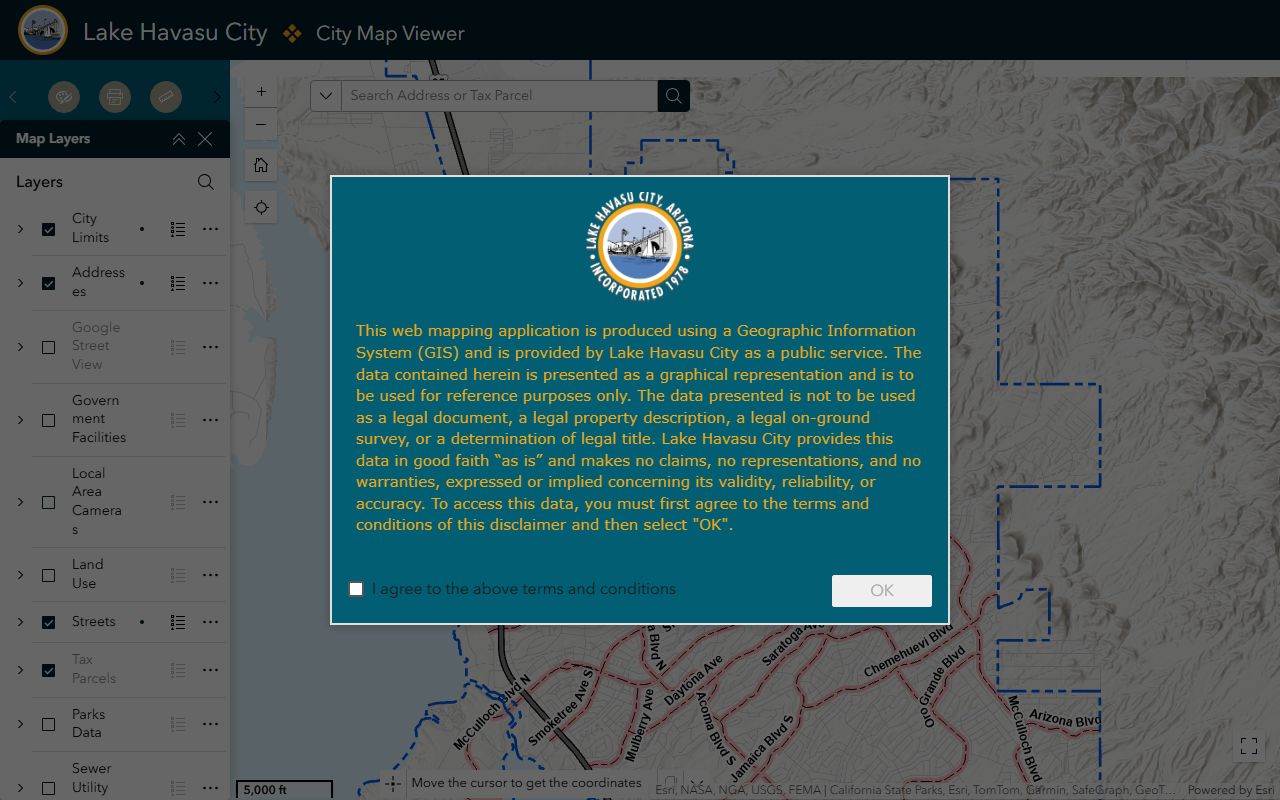 Lake Havasu City interactive map viewer for property information