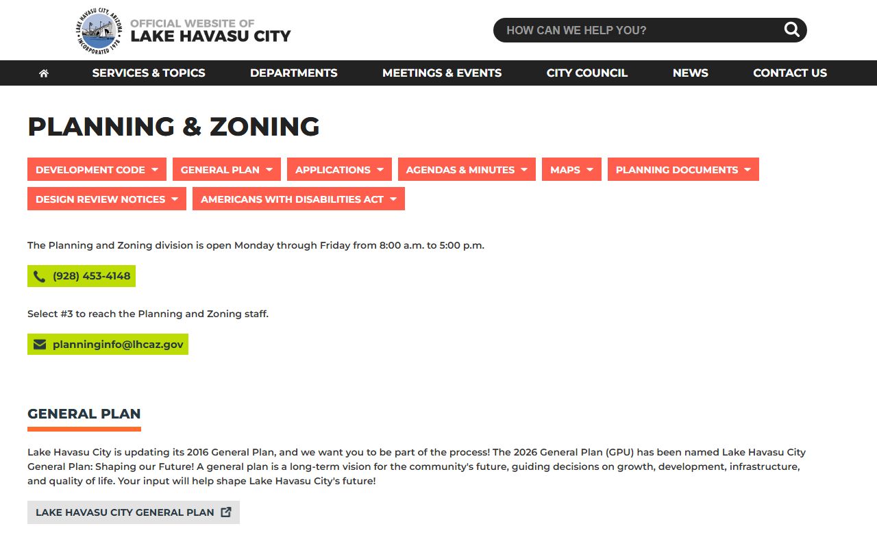 Lake Havasu City Planning and Zoning department for property records