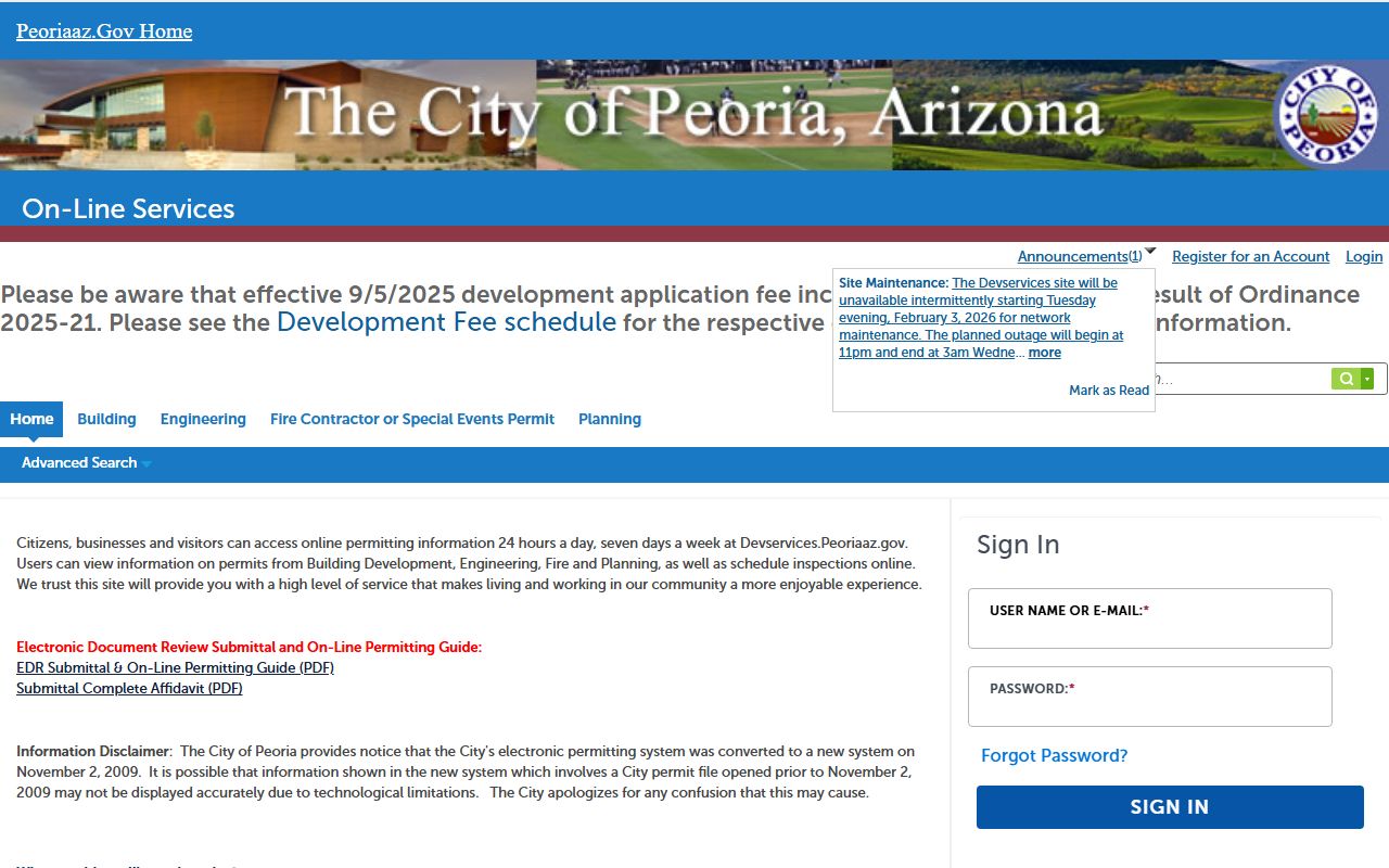 Peoria Development Services Portal for property and permit records