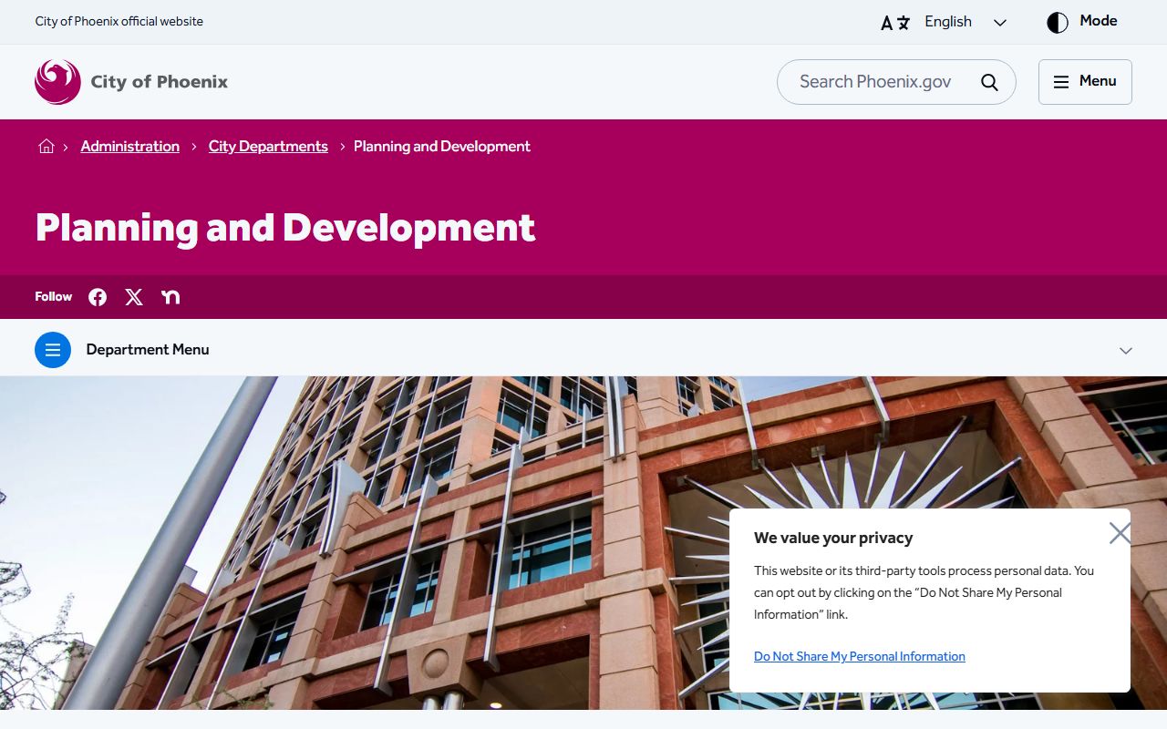 Phoenix Planning and Development Department main page for property information