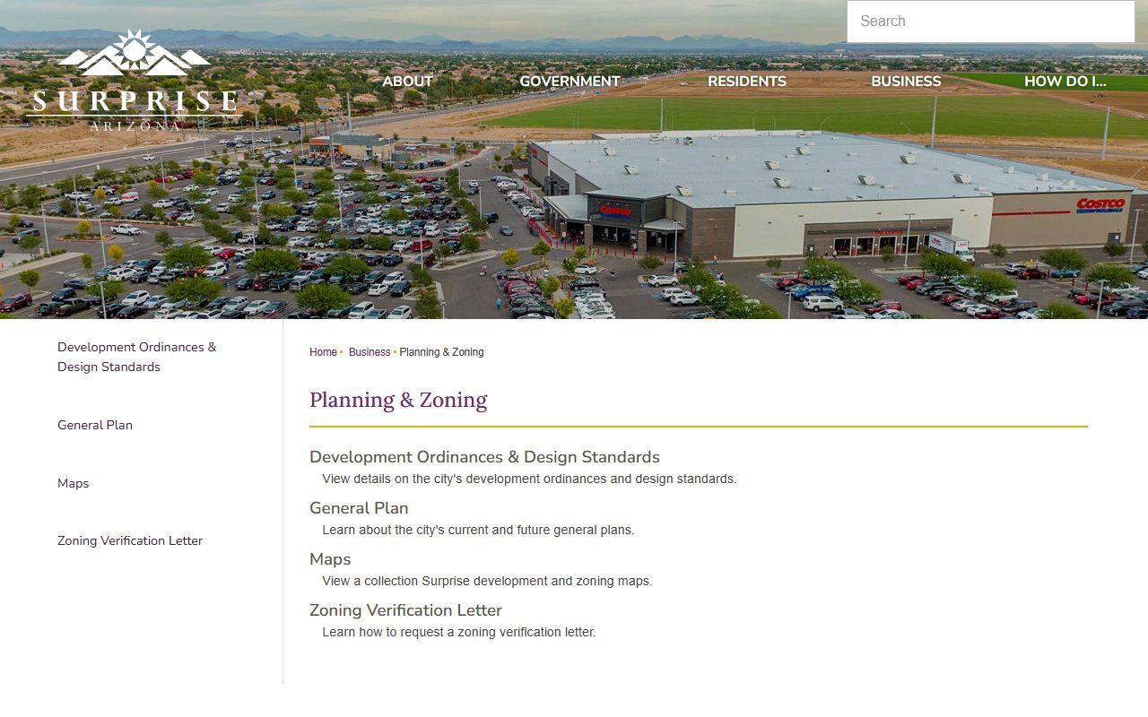Surprise Planning and Zoning website for property records