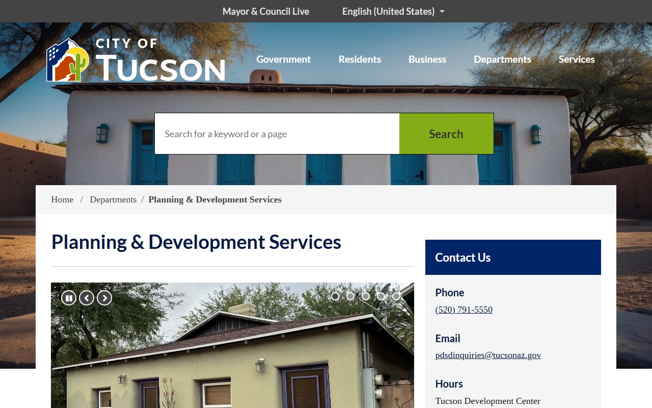 Tucson Planning and Development Services main page for property information