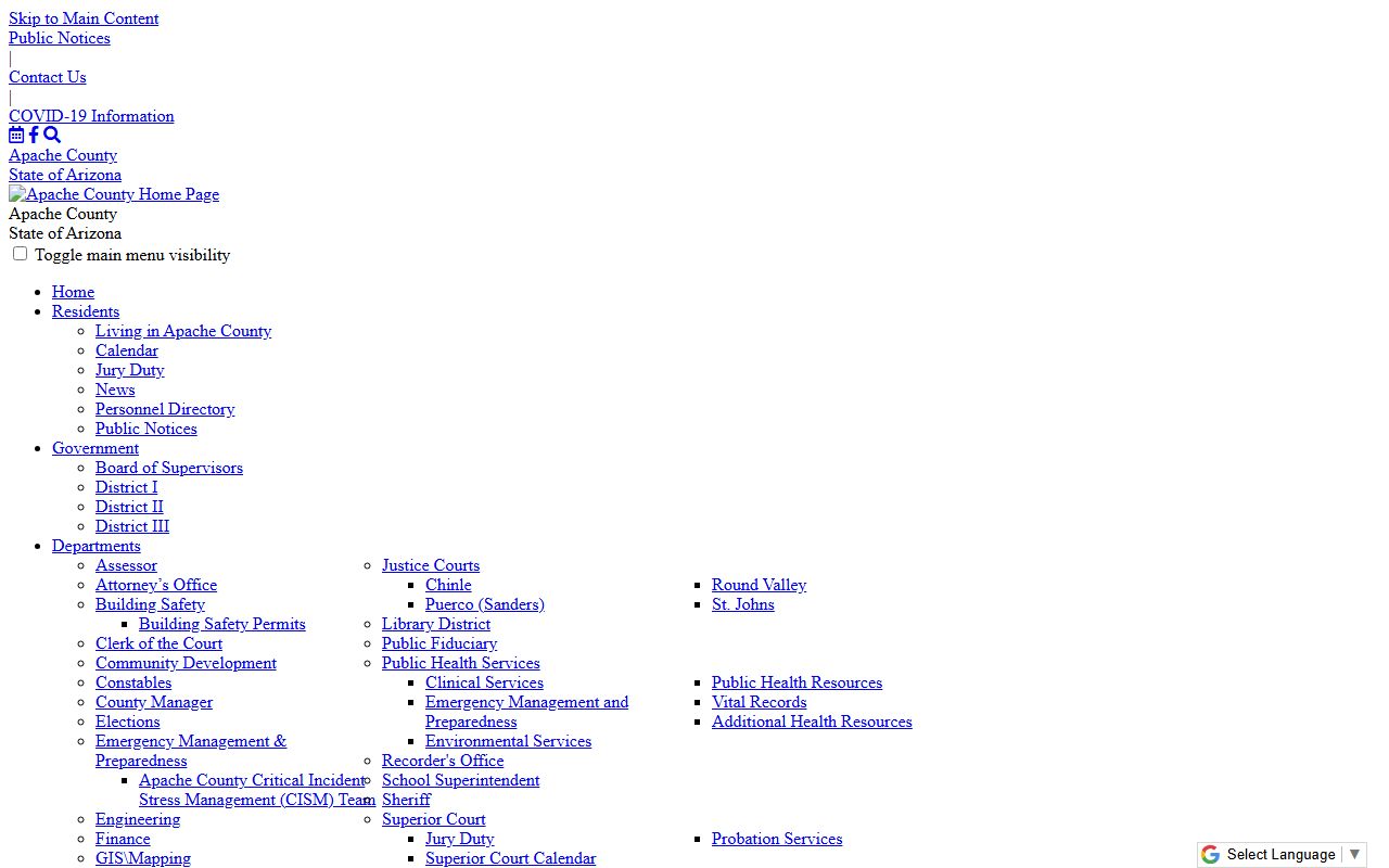 Apache County Assessor main page