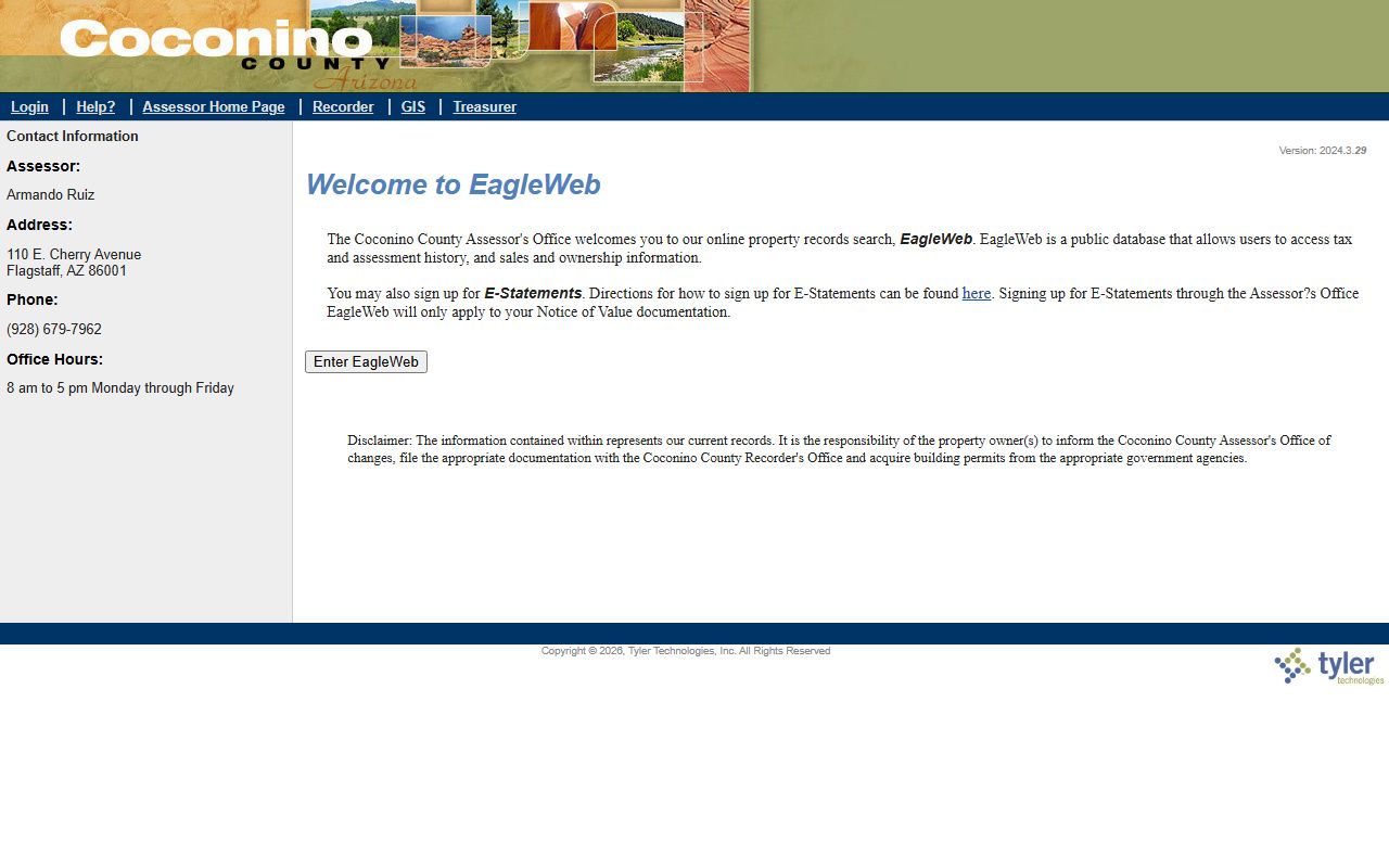 Coconino County EagleWeb search portal for property records