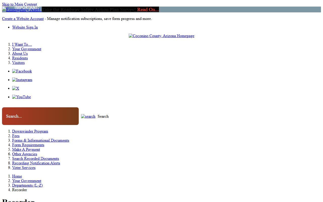 Coconino County Recorder main page for property records