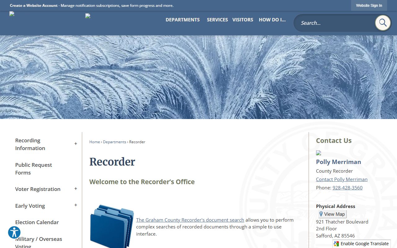 Graham County Recorder main page