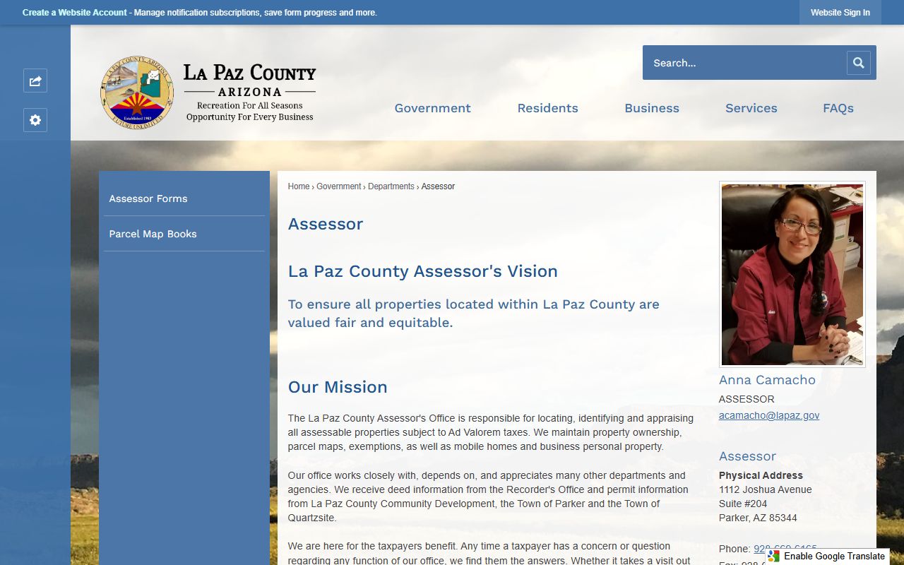 La Paz County Assessor main page