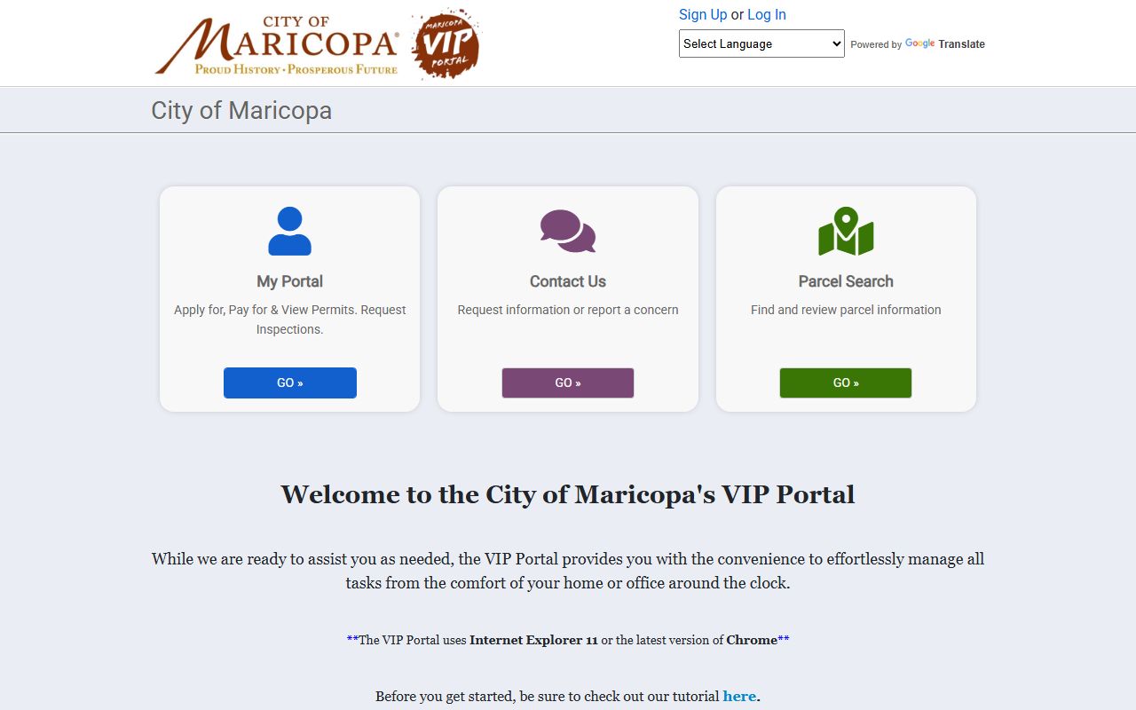 Maricopa city VIP Portal for permit and property records