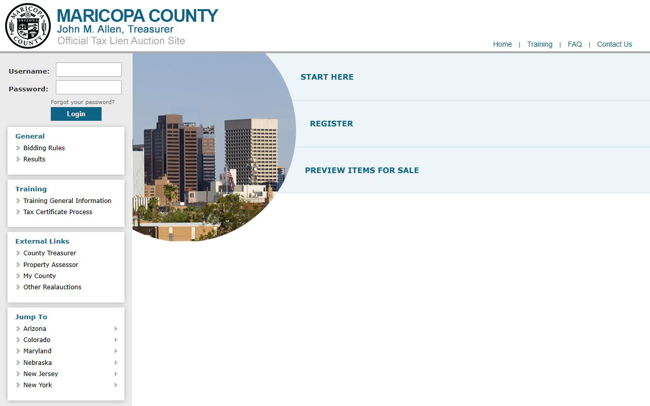 Maricopa County tax lien auction portal
