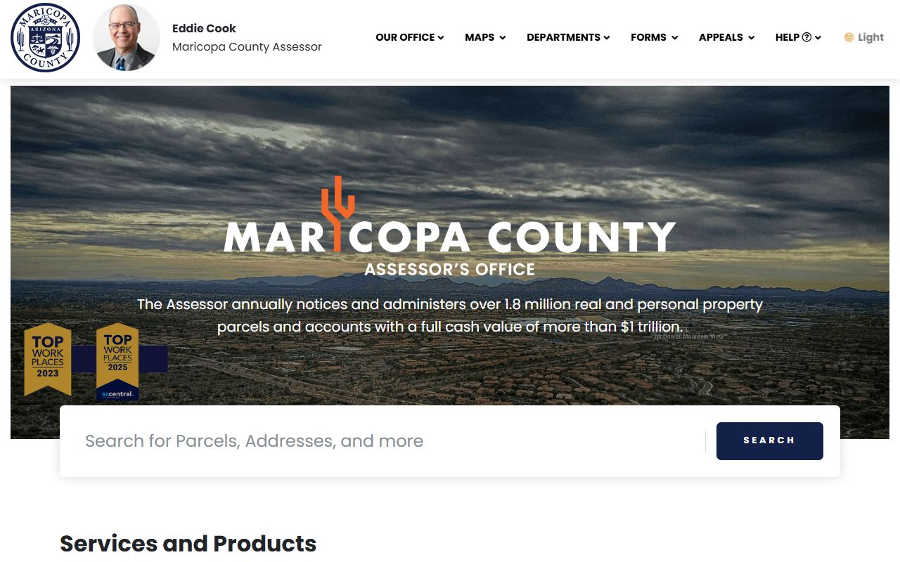 Maricopa County Assessor main page for property records
