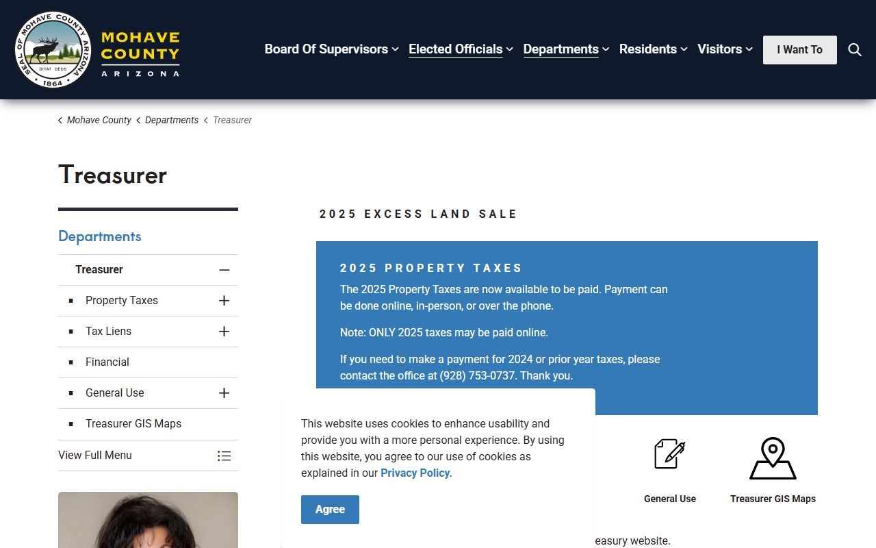 Mohave County Treasurer main page for property taxes