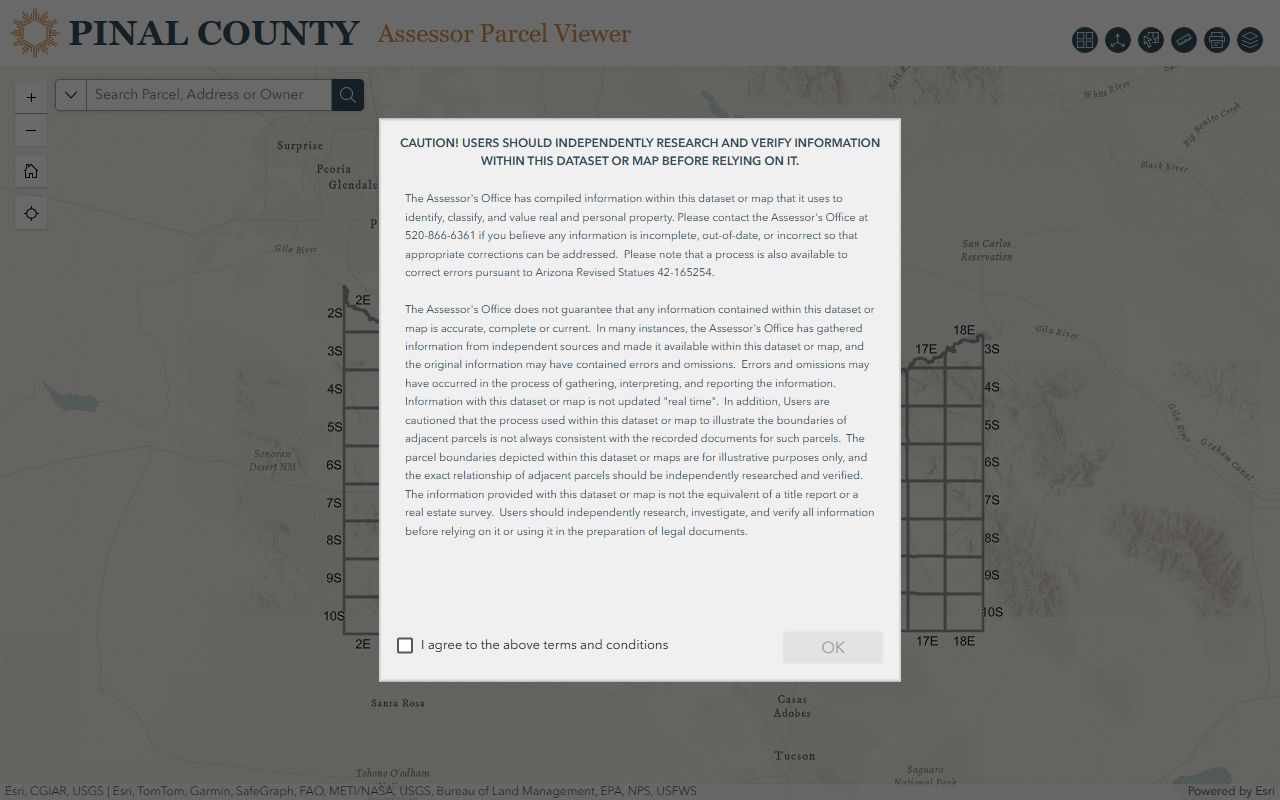 Pinal County GIS parcel viewer for property records