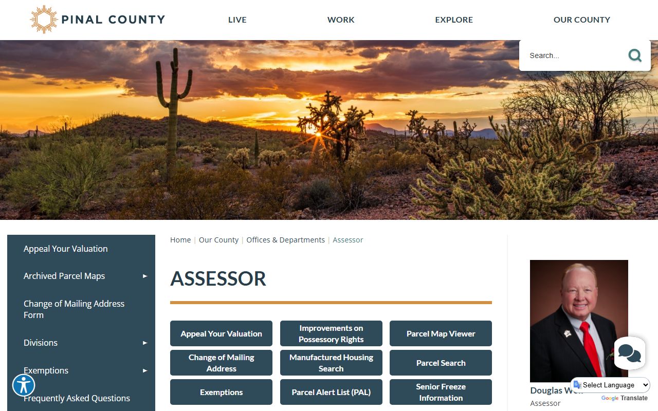 Pinal County Assessor main page for property records