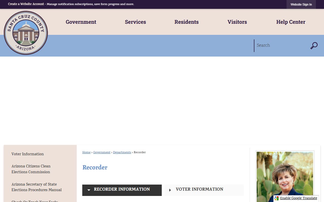 Santa Cruz County Recorder main page for property records