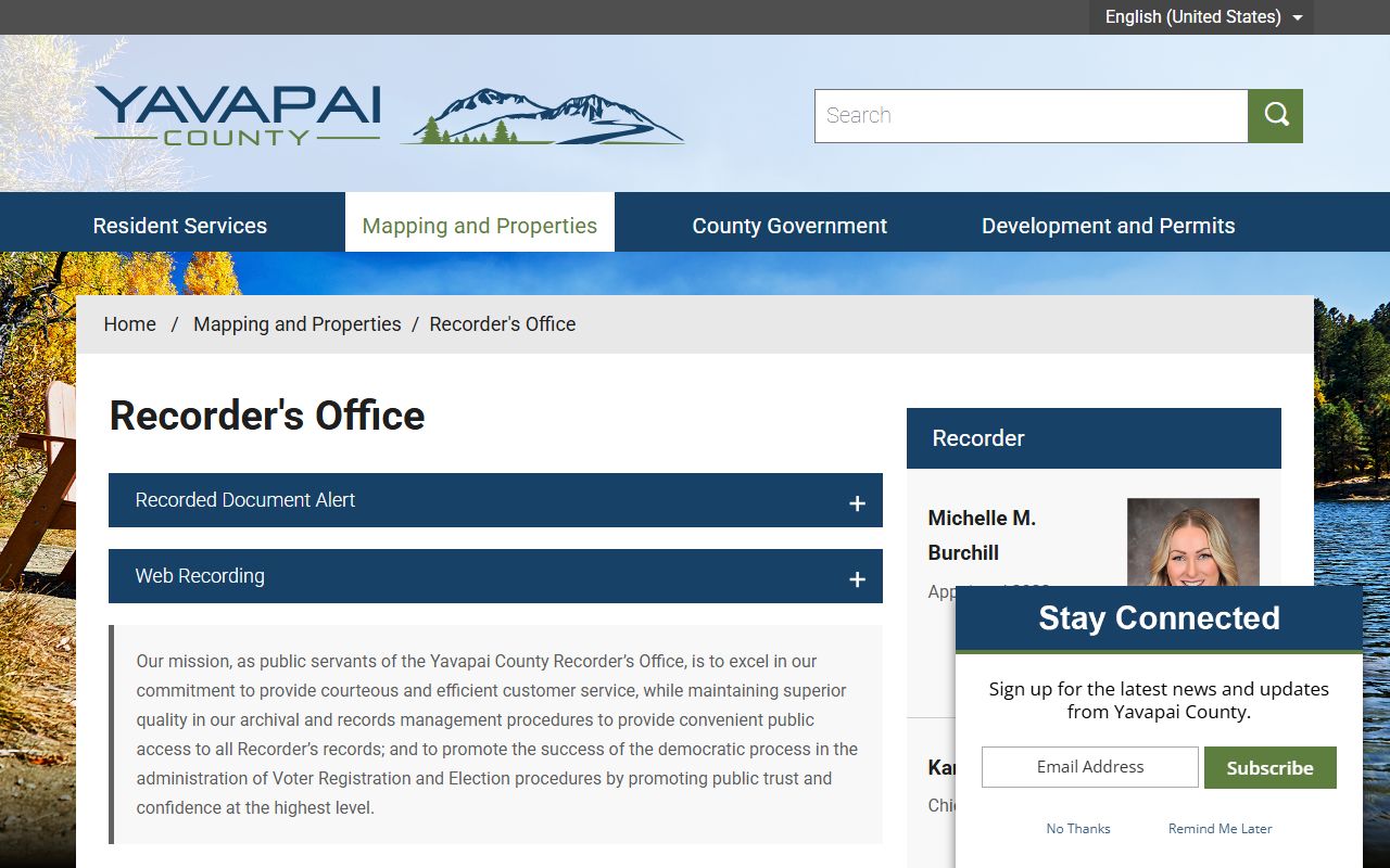 Yavapai County Recorder main page for property records