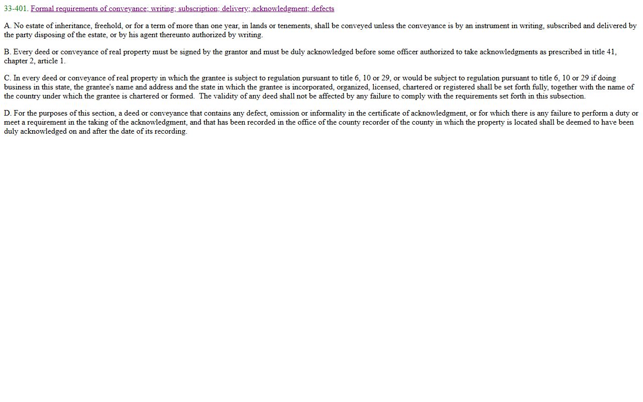 Arizona statute on conveyance requirements for property records