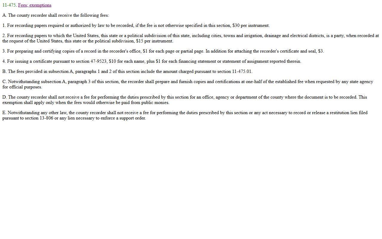 Arizona statute showing property recording fees